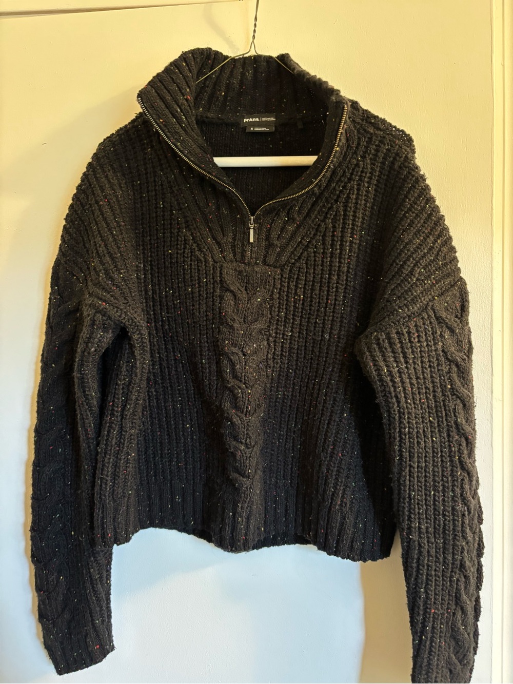 Prana Black Speckled Cable-Knit Half-Zip Sweater